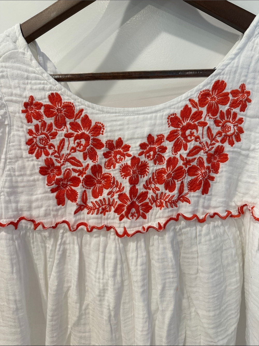 Old Navy White Midi Dress with Red Floral Embroidery - Picture 2 of 5